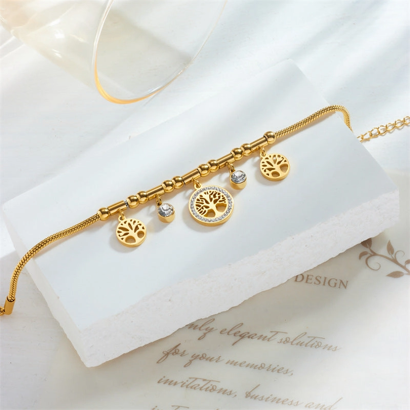 Wholesale Vintage Metal Diamond Hollow Tree of Life Titanium Steel Bracelet
