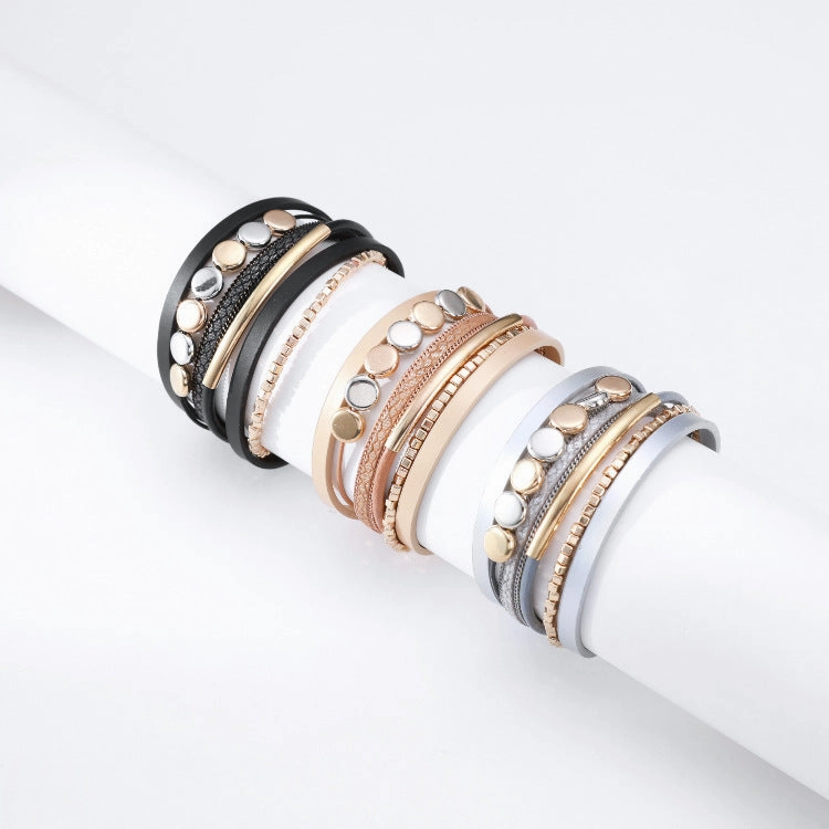 Wholesale Vintage Multi-layer Magnetic Buckle Leather Bracelet