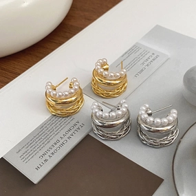 Wholesale Vintage Multi-layer Pearl Knot Earrings