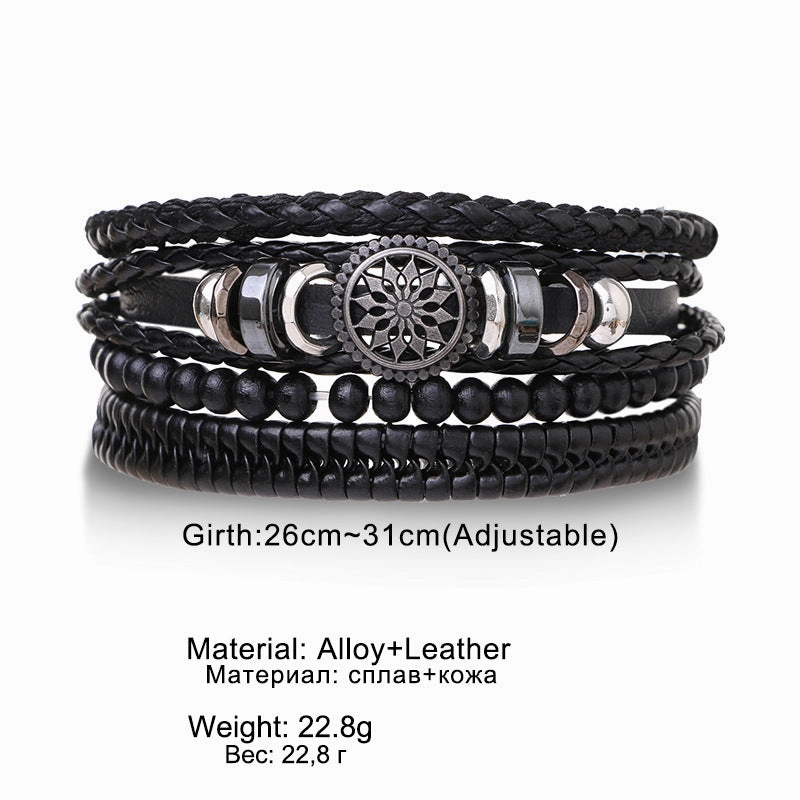 Wholesale Vintage Multi-layered Adjustable Leather Beaded Bracelet for Men