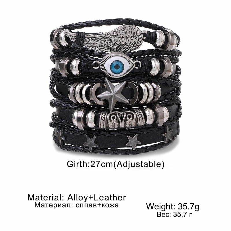 Wholesale Vintage Multi-layered Adjustable Leather Beaded Bracelet for Men