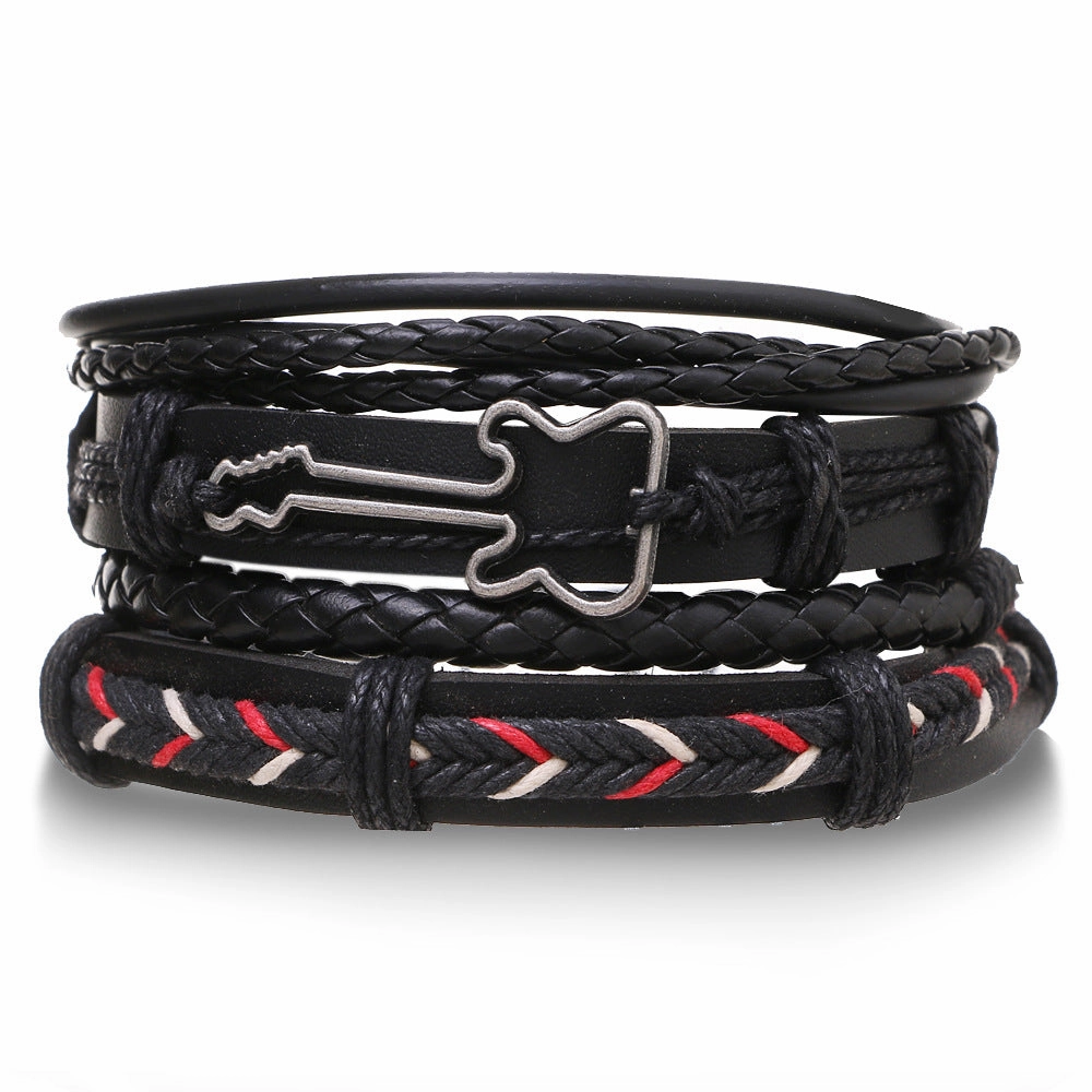 Wholesale Vintage Multi-layered Adjustable Leather Beaded Bracelet for Men