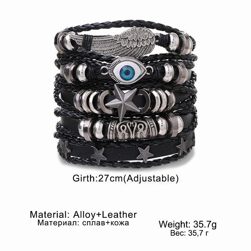 Wholesale Vintage Multi-layered Adjustable Leather Beaded Bracelet for Men