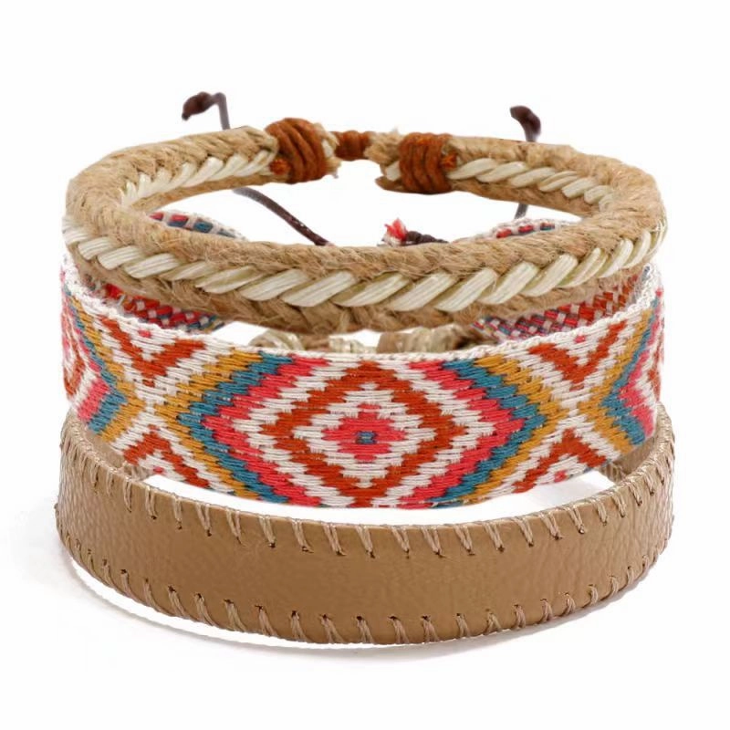 Wholesale Vintage Multilayer Alloy Wood Bead Leather Bracelet