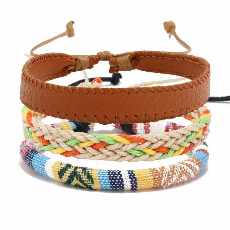 Wholesale Vintage Multilayer Alloy Wood Bead Leather Bracelet
