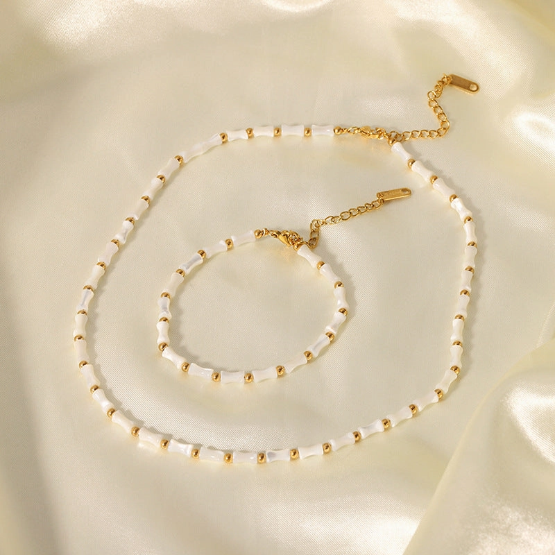 Wholesale Vintage Natural Shell Bamboo Rusty Steel Gold Plated Necklace