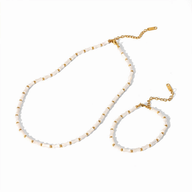 Wholesale Vintage Natural Shell Bamboo Rusty Steel Gold Plated Necklace