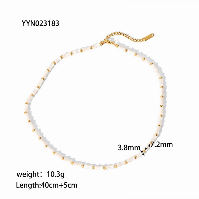 Wholesale Vintage Natural Shell Bamboo Rusty Steel Gold Plated Necklace