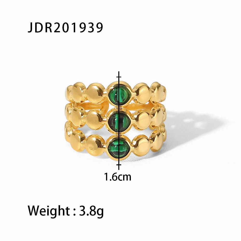 Wholesale Vintage Natural Stone All-match Gemstone Titanium Steel Open Ring