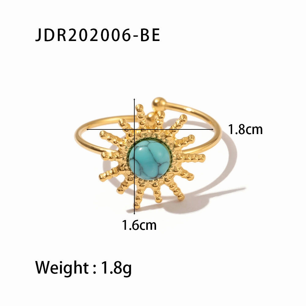 Wholesale Vintage Natural Stone All-match Gemstone Titanium Steel Open Ring