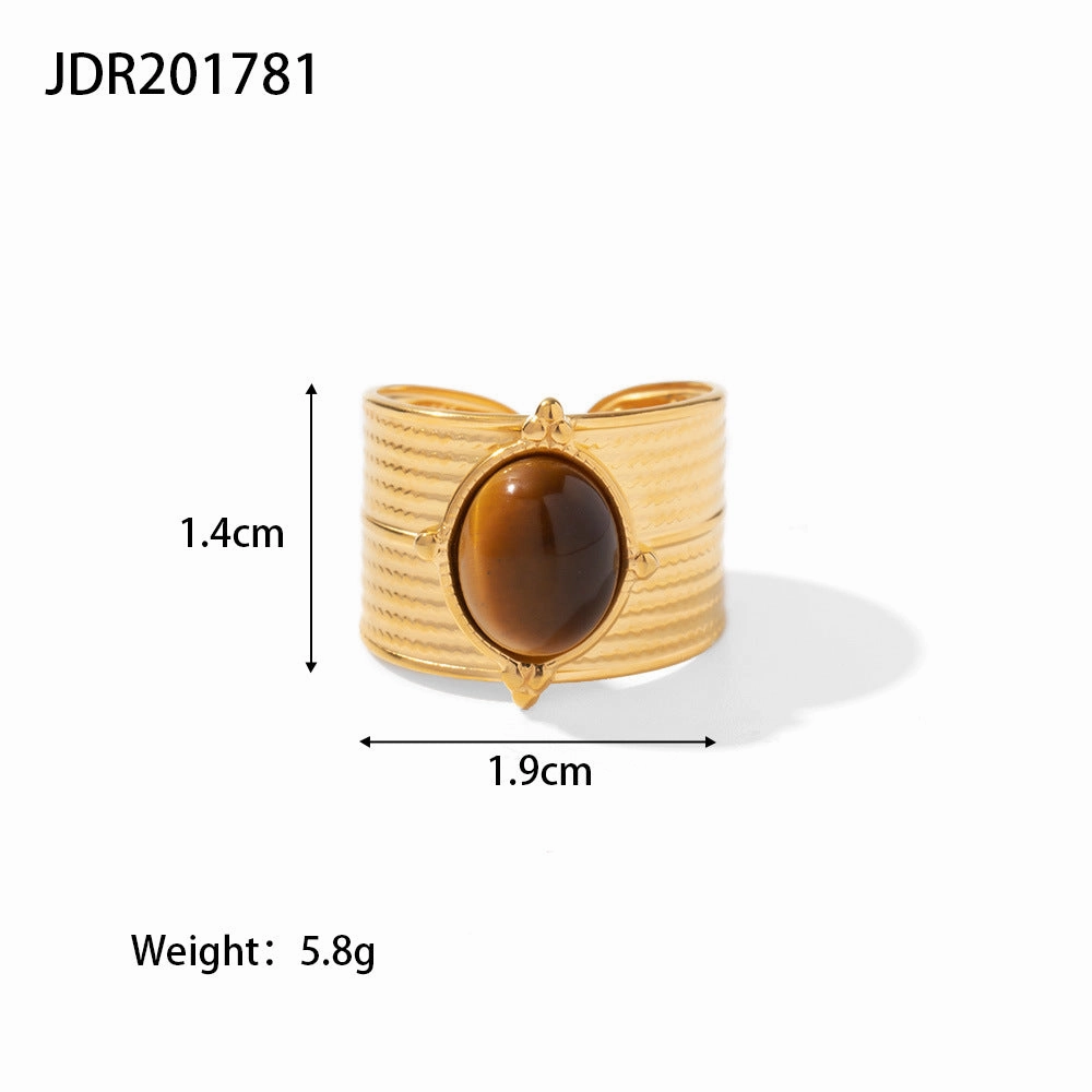 Wholesale Vintage Natural Stone All-match Gemstone Titanium Steel Open Ring