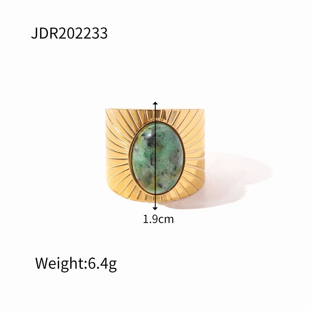 Wholesale Vintage Natural Stone All-match Gemstone Titanium Steel Open Ring