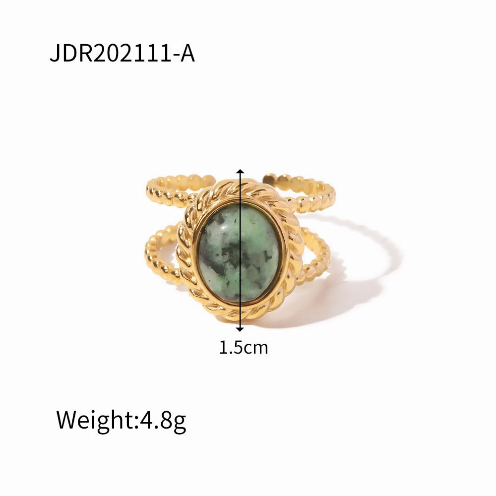 Wholesale Vintage Natural Stone All-match Gemstone Titanium Steel Open Ring