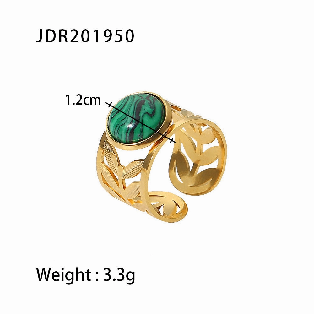 Wholesale Vintage Natural Stone All-match Gemstone Titanium Steel Open Ring