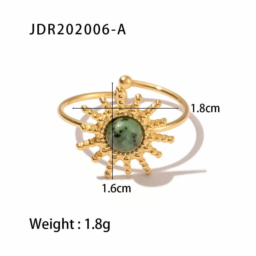 Wholesale Vintage Natural Stone All-match Gemstone Titanium Steel Open Ring