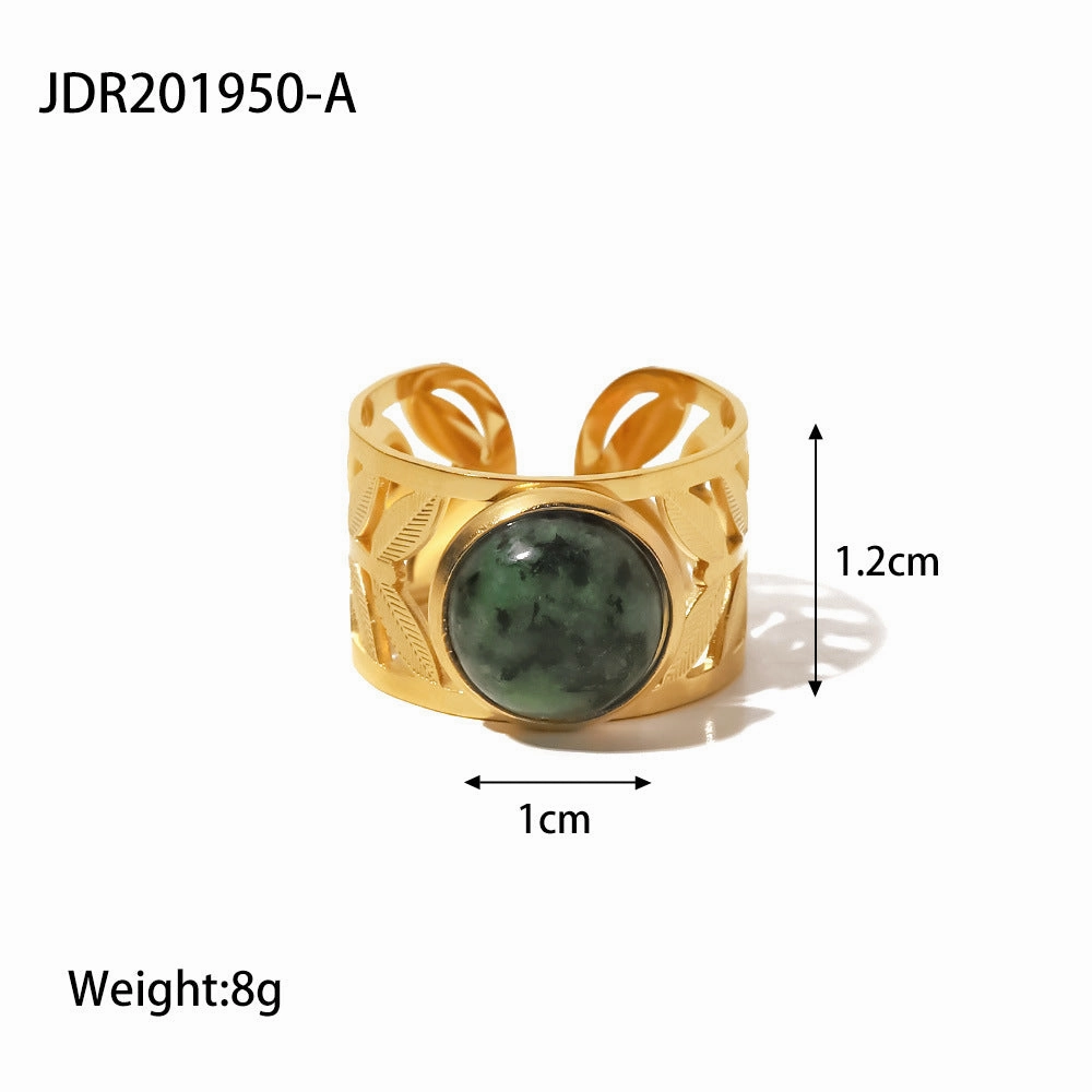 Wholesale Vintage Natural Stone All-match Gemstone Titanium Steel Open Ring