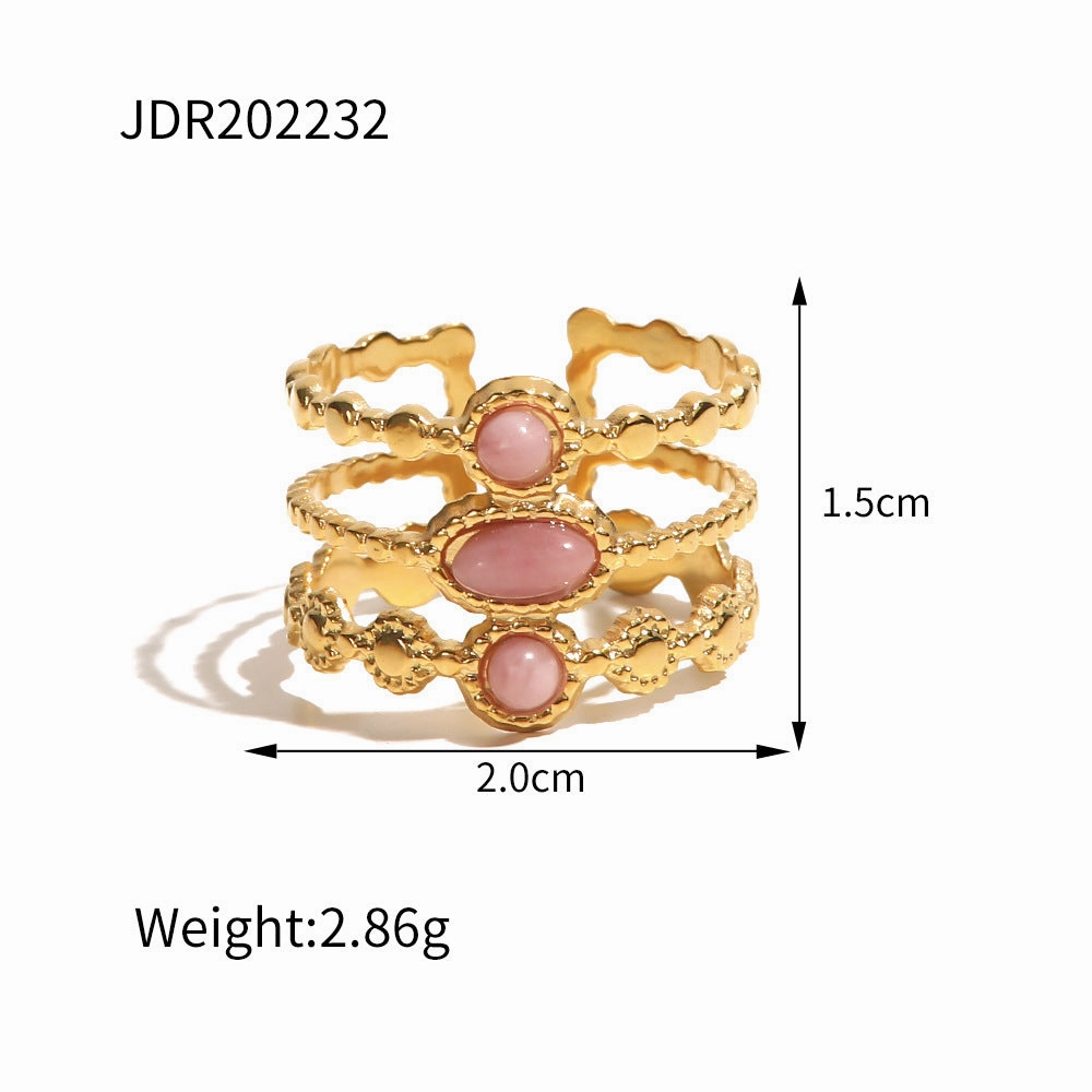 Wholesale Vintage Natural Stone All-match Gemstone Titanium Steel Open Ring