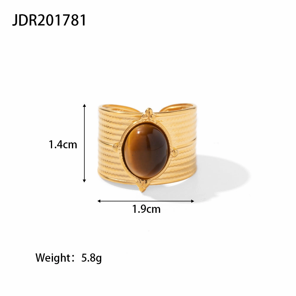 Wholesale Vintage Natural Stone All-match Gemstone Titanium Steel Open Ring
