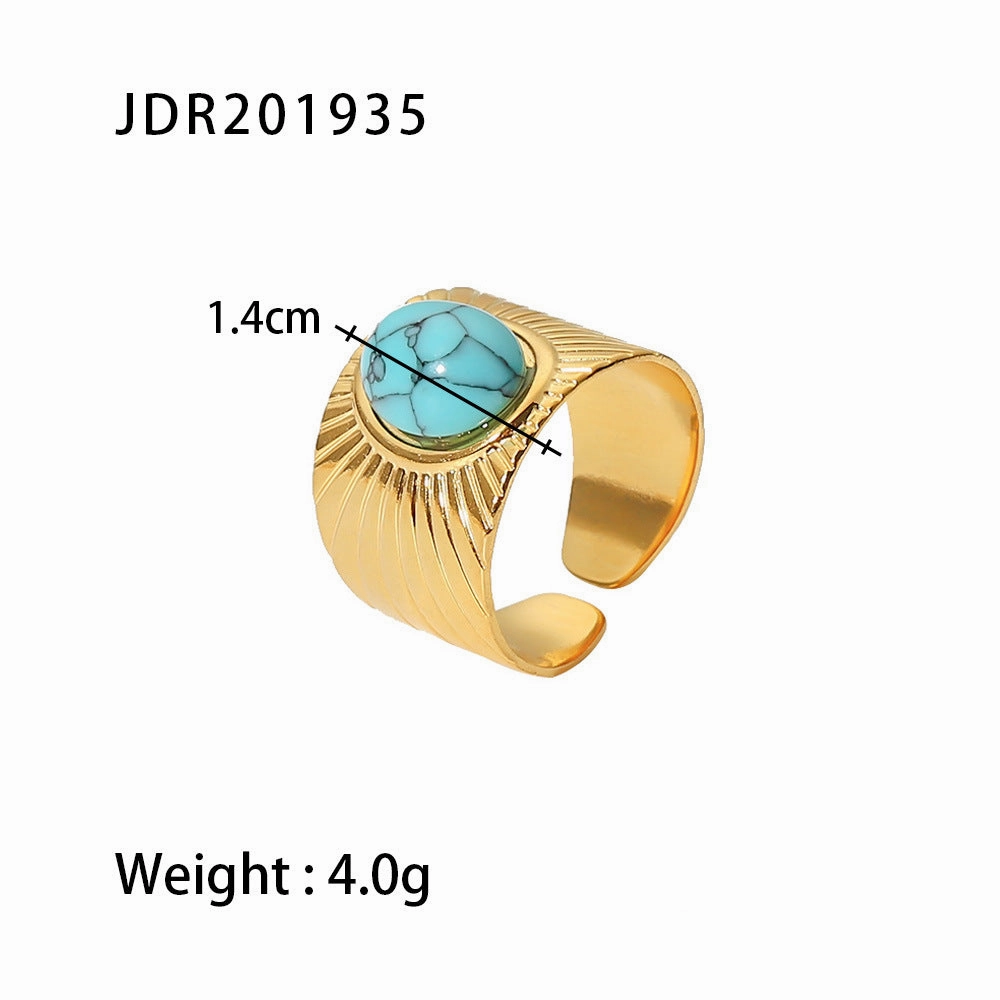 Wholesale Vintage Natural Stone All-match Gemstone Titanium Steel Open Ring