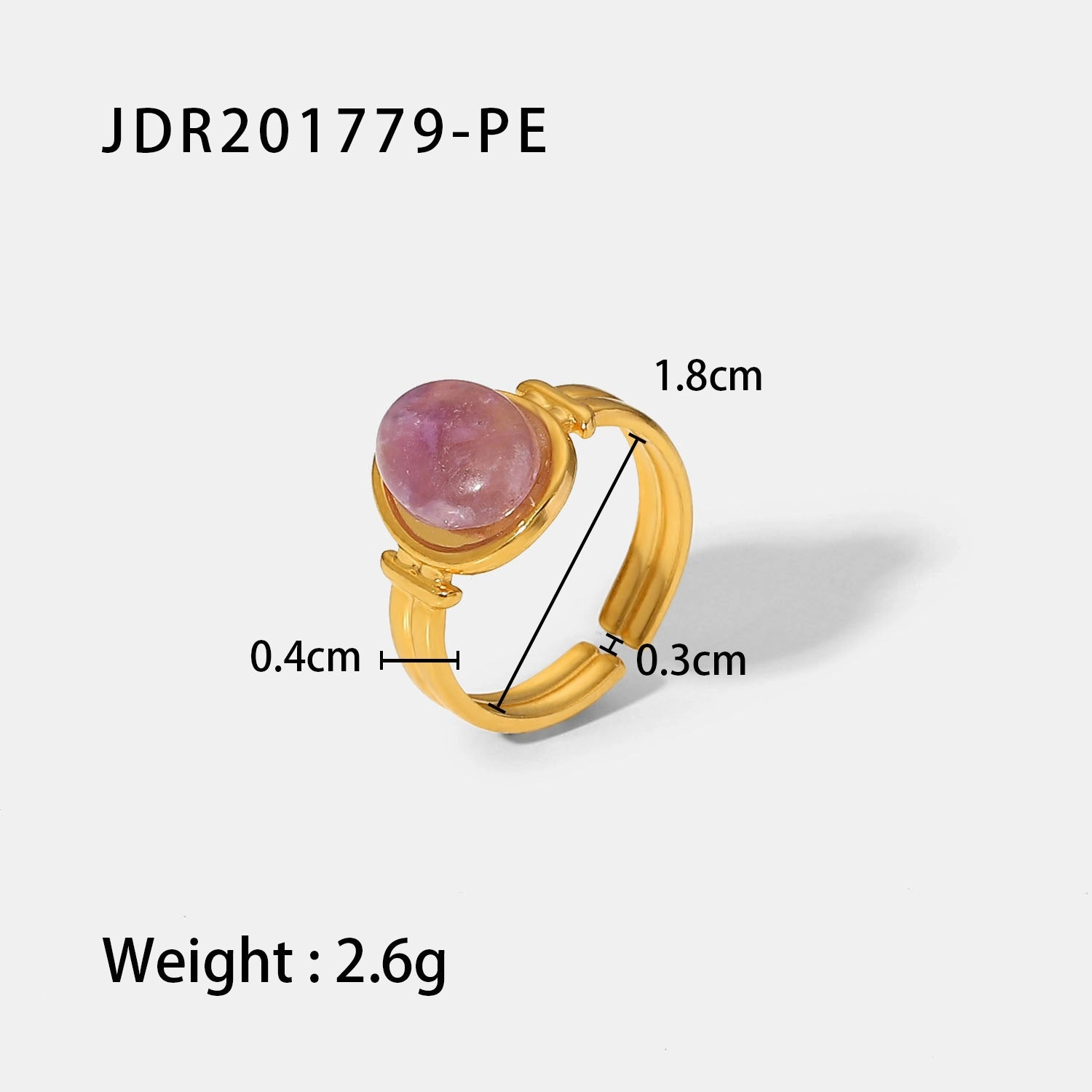 Wholesale Vintage Natural Stone All-match Gemstone Titanium Steel Open Ring