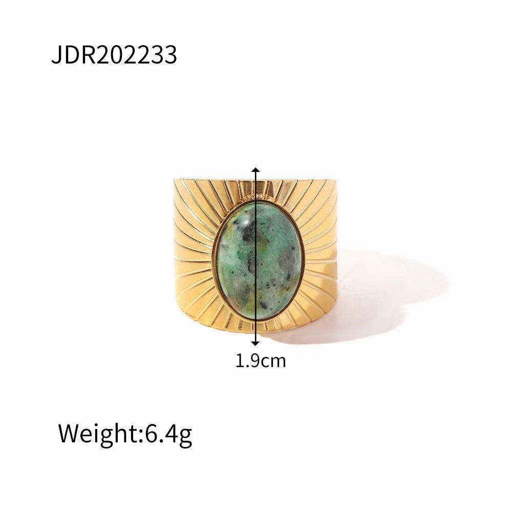 Wholesale Vintage Natural Stone All-match Gemstone Titanium Steel Open Ring