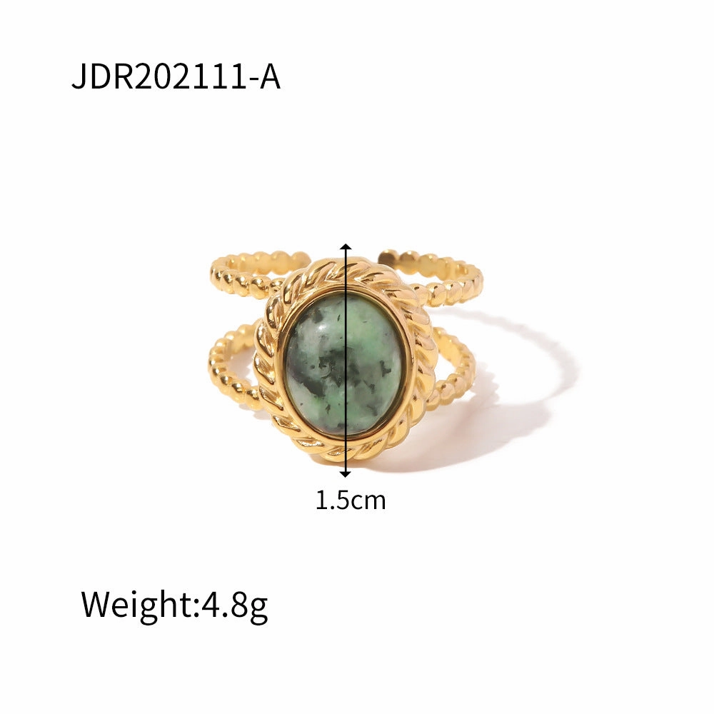 Wholesale Vintage Natural Stone All-match Gemstone Titanium Steel Open Ring