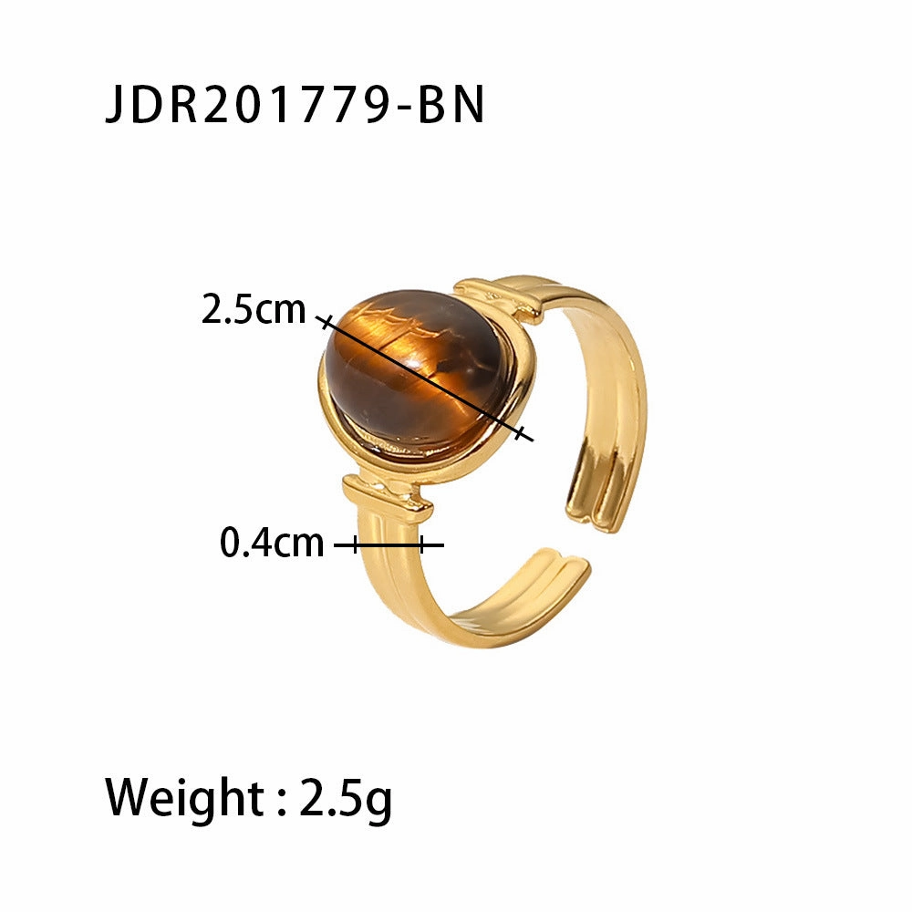 Wholesale Vintage Natural Stone All-match Gemstone Titanium Steel Open Ring