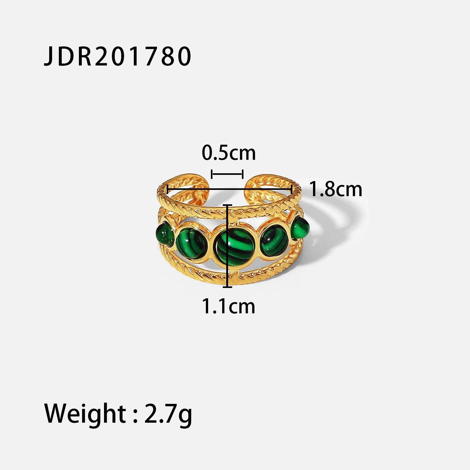 Wholesale Vintage Natural Stone All-match Gemstone Titanium Steel Open Ring