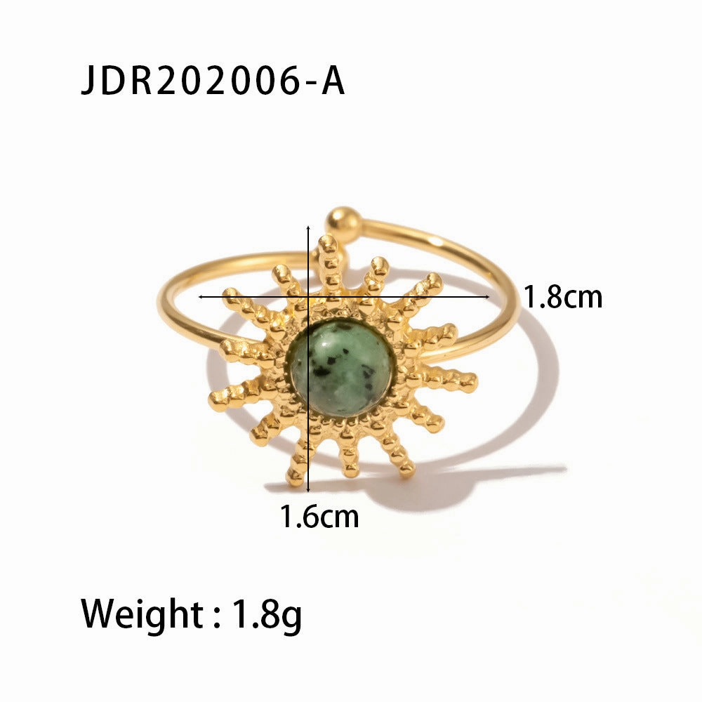 Wholesale Vintage Natural Stone All-match Gemstone Titanium Steel Open Ring