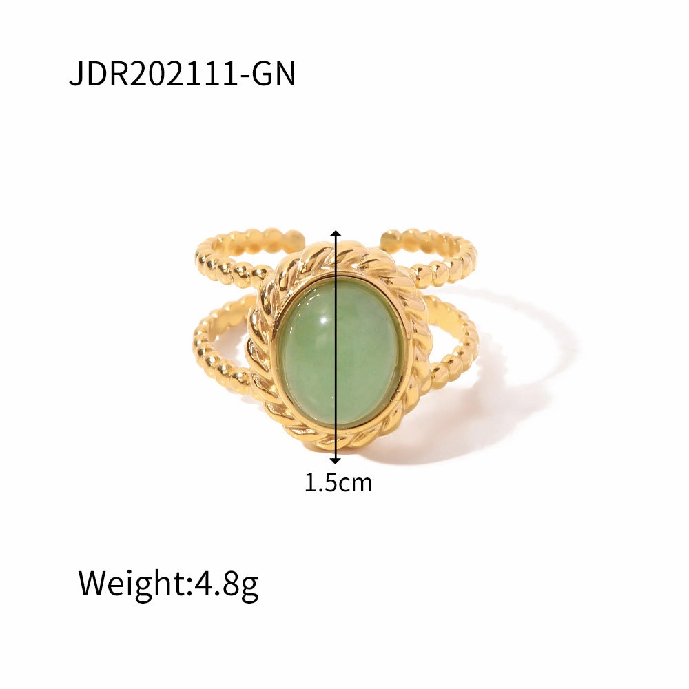 Wholesale Vintage Natural Stone All-match Gemstone Titanium Steel Open Ring
