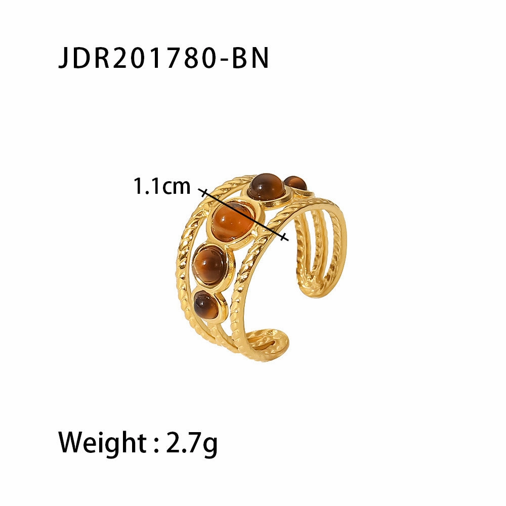 Wholesale Vintage Natural Stone All-match Gemstone Titanium Steel Open Ring
