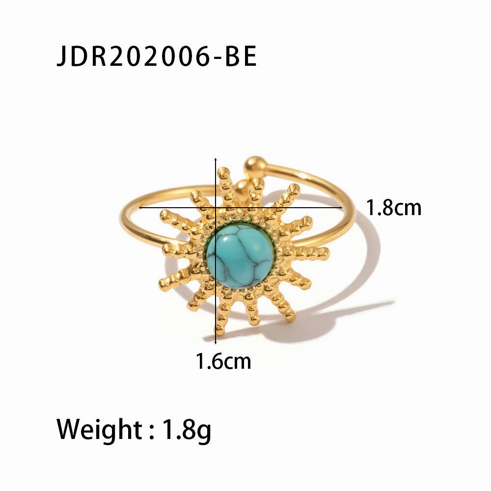 Wholesale Vintage Natural Stone All-match Gemstone Titanium Steel Open Ring