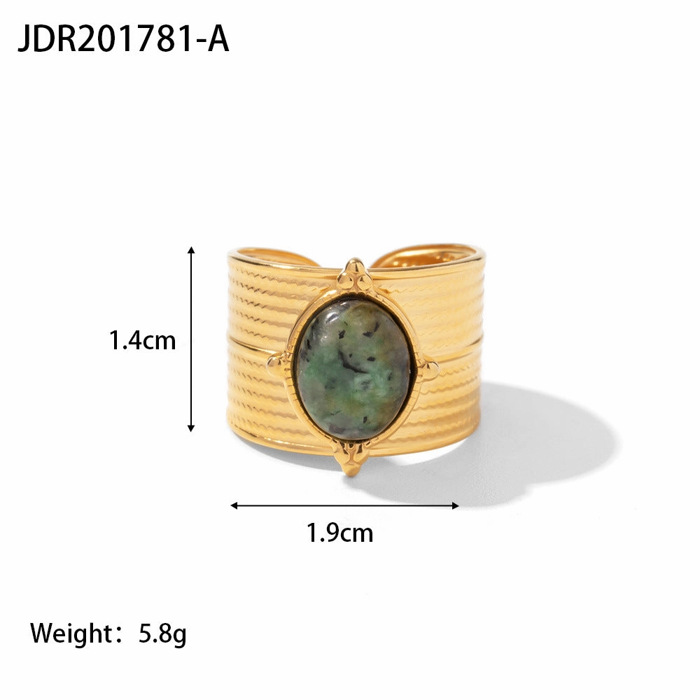 Wholesale Vintage Natural Stone All-match Gemstone Titanium Steel Open Ring