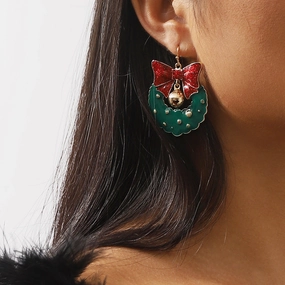 Wholesale Vintage Oil Drop Bow Bell Wreath Earrings