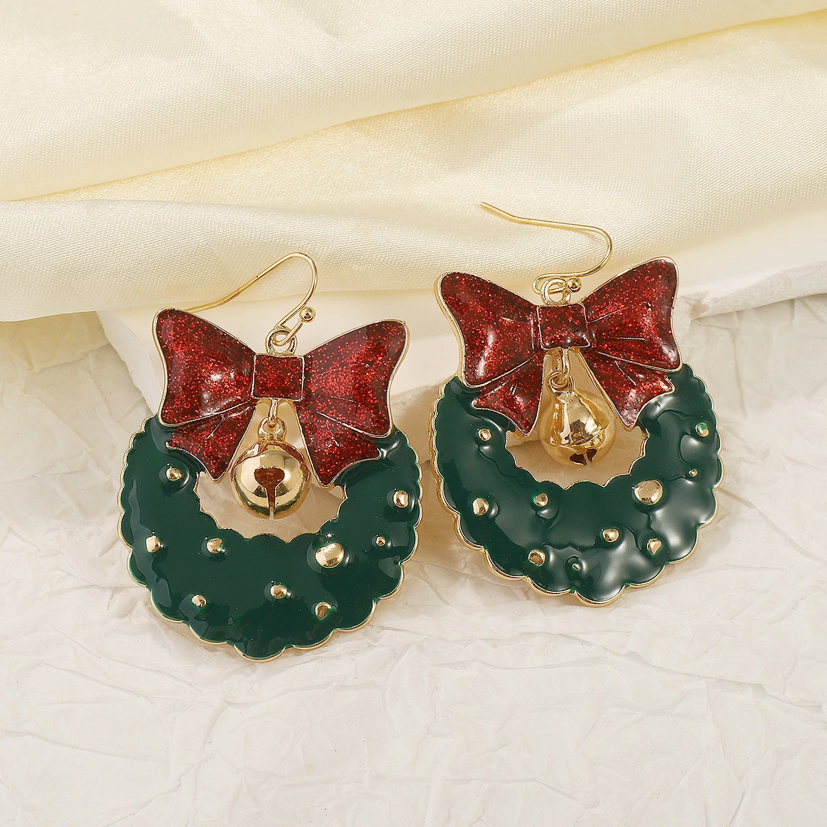 Wholesale Vintage Oil Drop Bow Bell Wreath Earrings