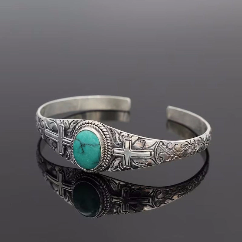 Wholesale Vintage Pattern Turquoise Open Metal Bracelets