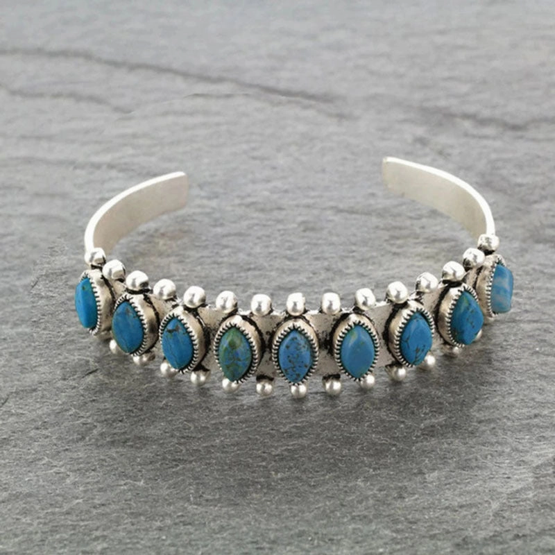 Wholesale Vintage Pattern Turquoise Open Metal Bracelets