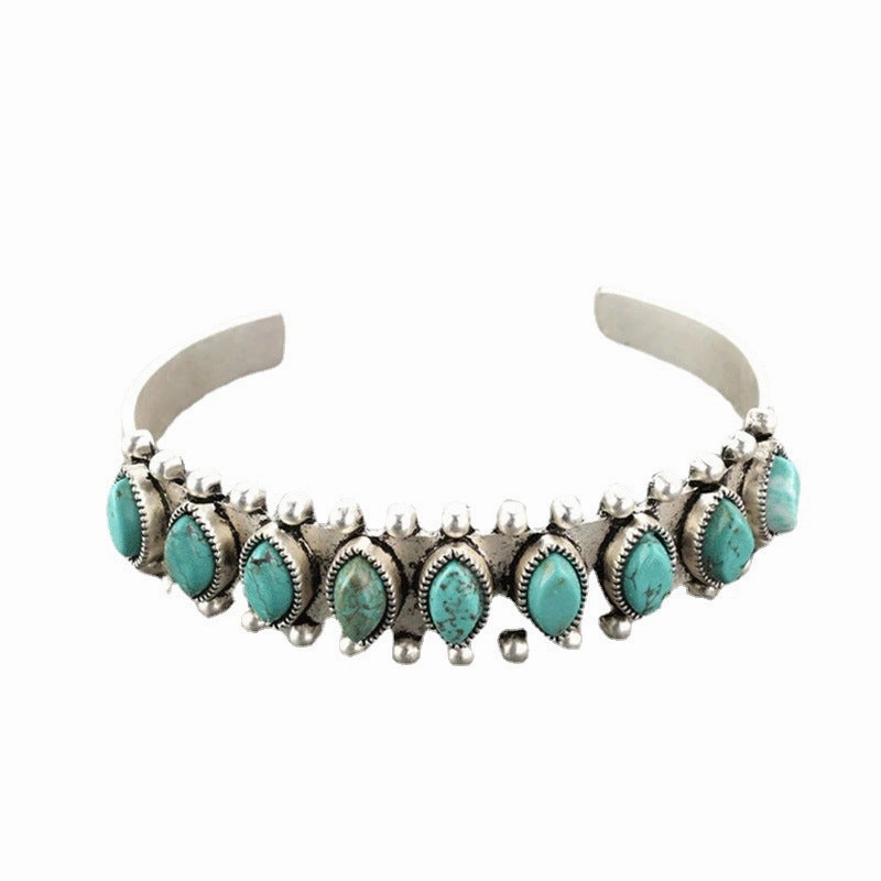 Wholesale Vintage Pattern Turquoise Open Metal Bracelets