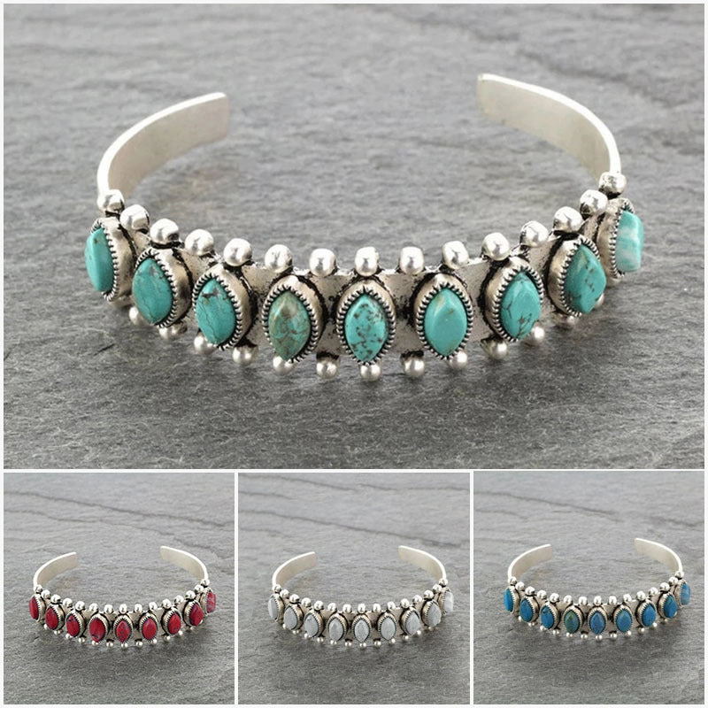 Wholesale Vintage Pattern Turquoise Open Metal Bracelets