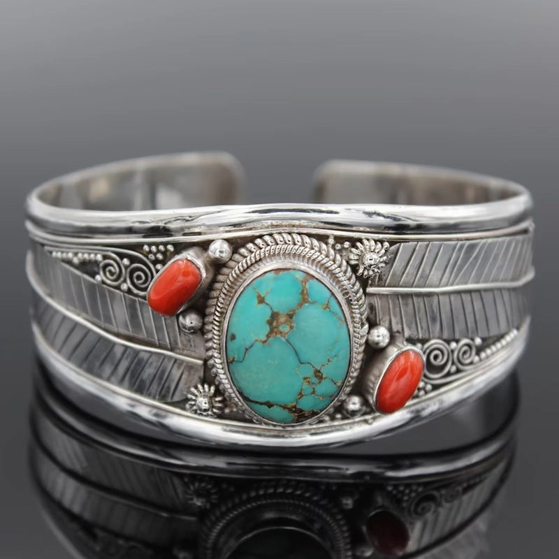 Wholesale Vintage Pattern Turquoise Open Metal Bracelets