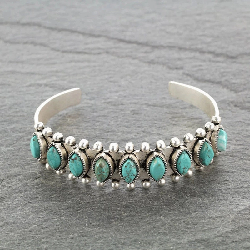 Wholesale Vintage Pattern Turquoise Open Metal Bracelets
