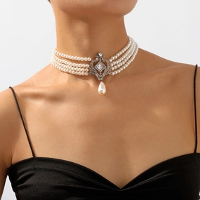 Wholesale Vintage Pearl Multi-layer Palace Style Necklace