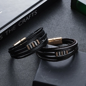 Wholesale Vintage Personalized Magnetic Buckle Men's Leather Bracelet