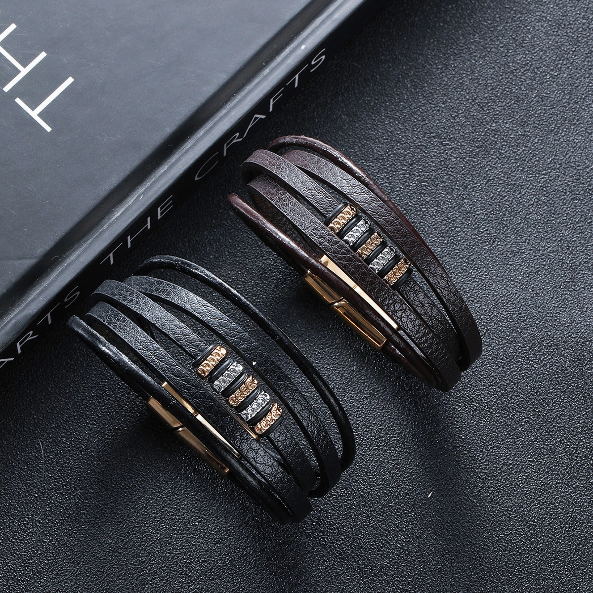 Wholesale Vintage Personalized Magnetic Buckle Men's Leather Bracelet