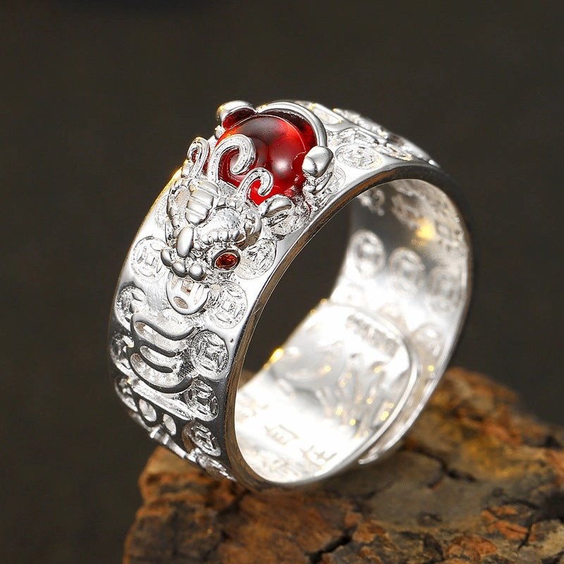 Wholesale Vintage Pixiu Heart Sutra Six-Character Mantra Pixiu Open Ring