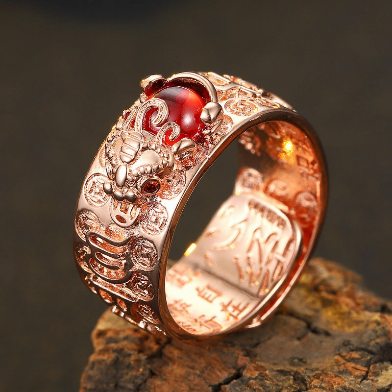 Wholesale Vintage Pixiu Heart Sutra Six-Character Mantra Pixiu Open Ring