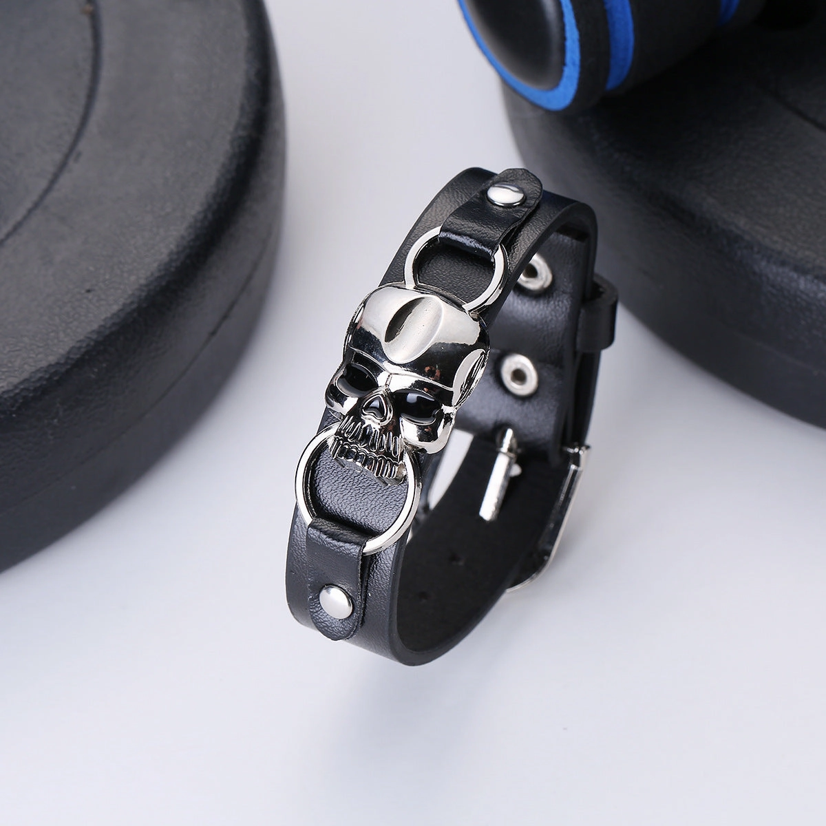 Wholesale Vintage PU leather punk skull leather bracelet
