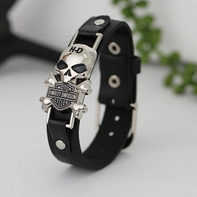 Wholesale Vintage PU leather punk skull leather bracelet