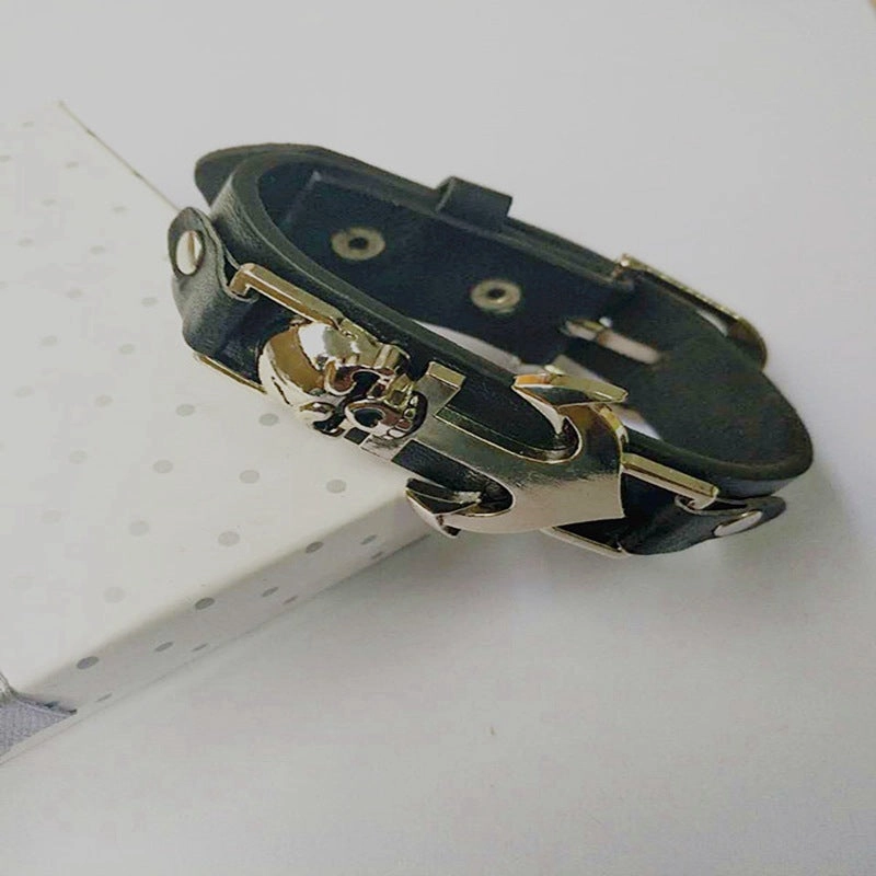 Wholesale Vintage PU leather punk skull leather bracelet