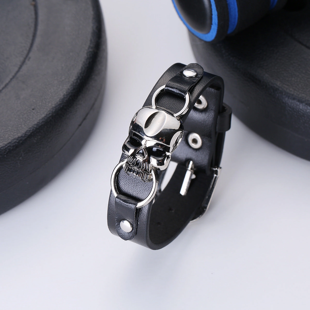 Wholesale Vintage PU leather punk skull leather bracelet
